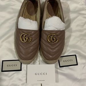 Gucci Womens GG Marmot Leather Espadrille Flats